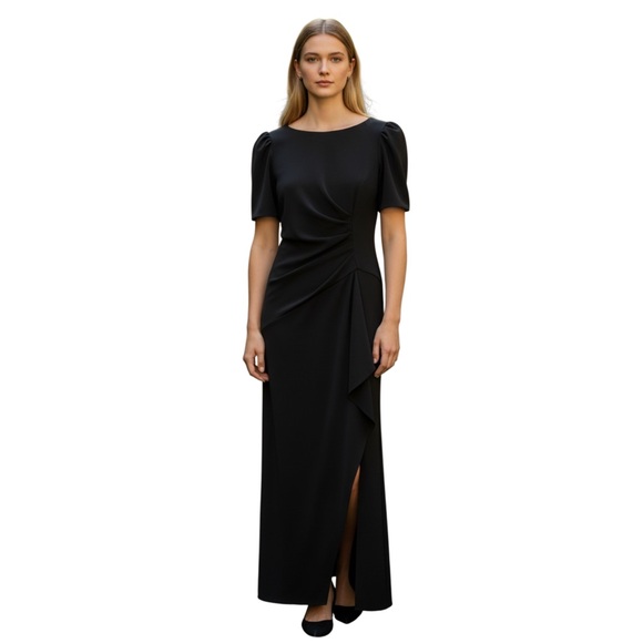xscape evening dresses Asymmetrical Gown - Navy/Ivory fitted silhouette with layered overlay for a refined Xscape Evenings Mothers & Special